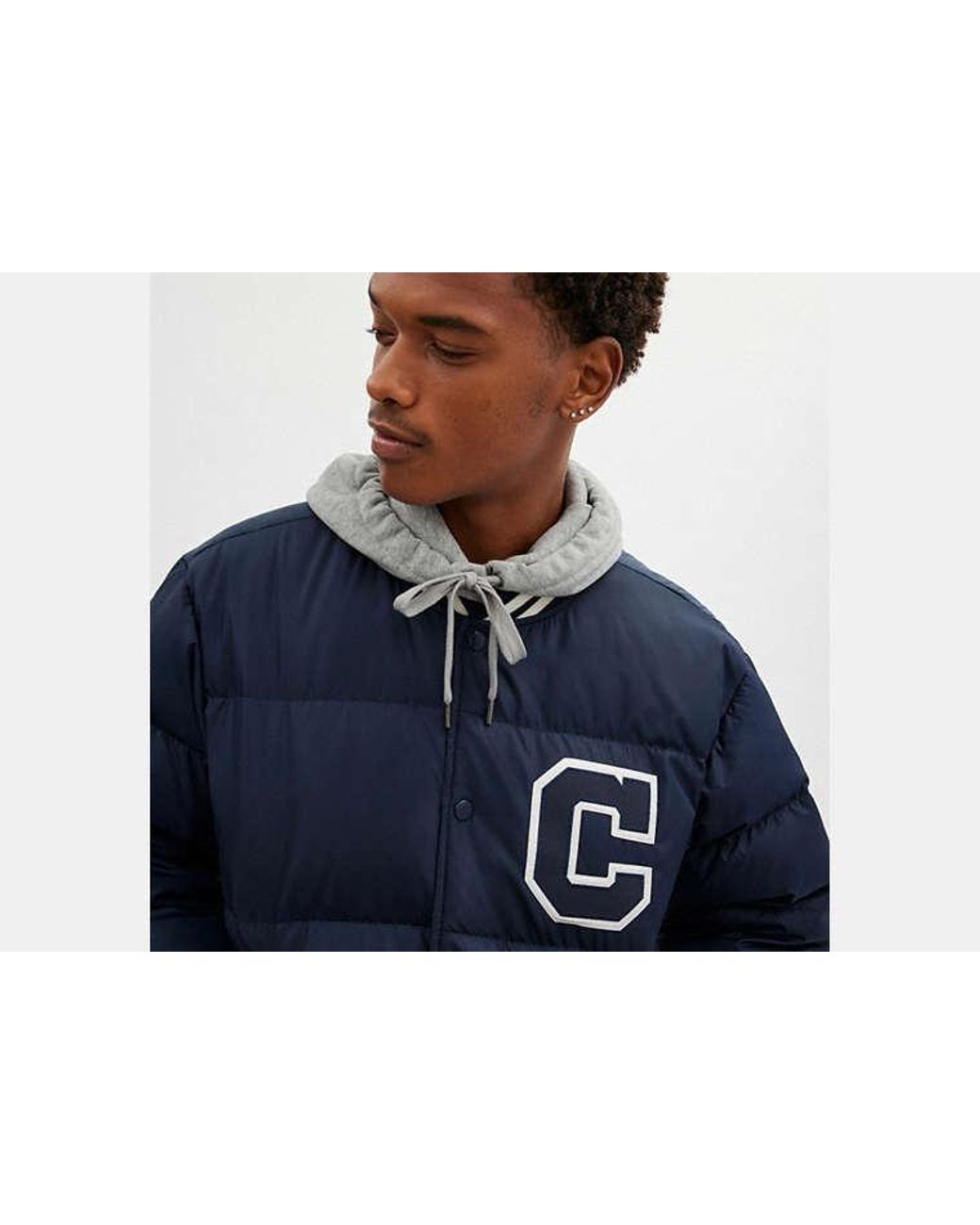 COACH Blue Down Varsity Jacket In Recycled Polyester for men