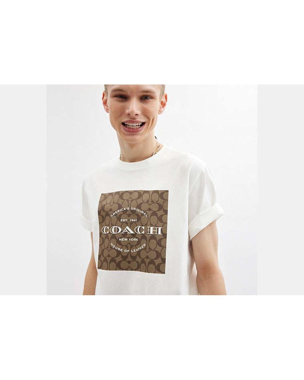 COACH White Signature Square T Shirt for men
