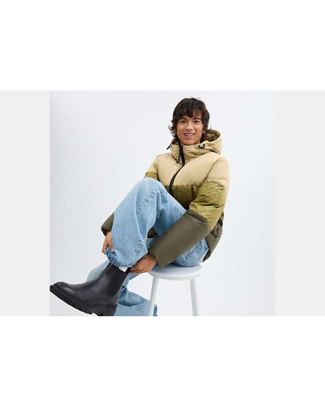 COACH Green Colorblock Down Jacket for men