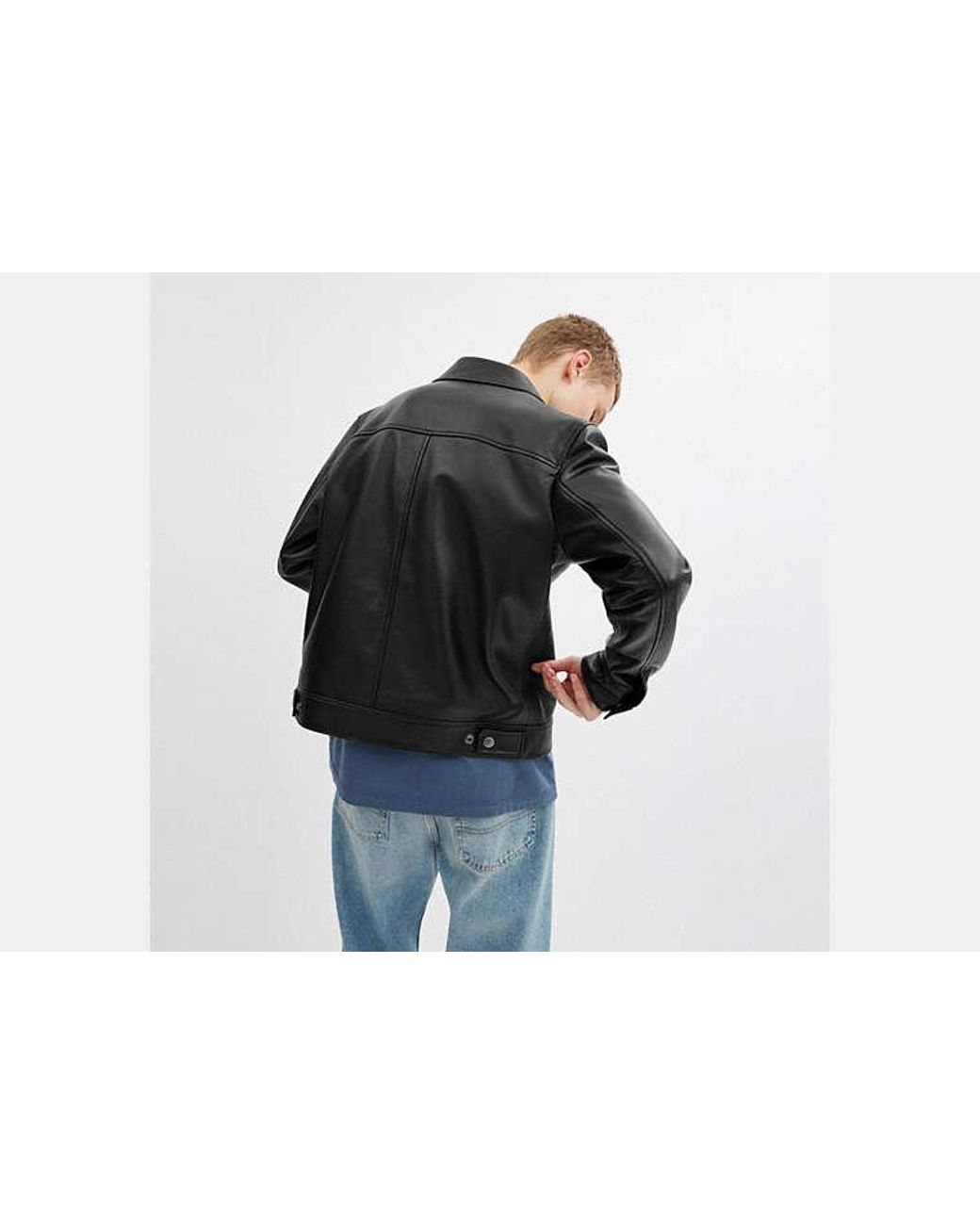 COACH Black Heritage C Lightweight Leather Jacket for men
