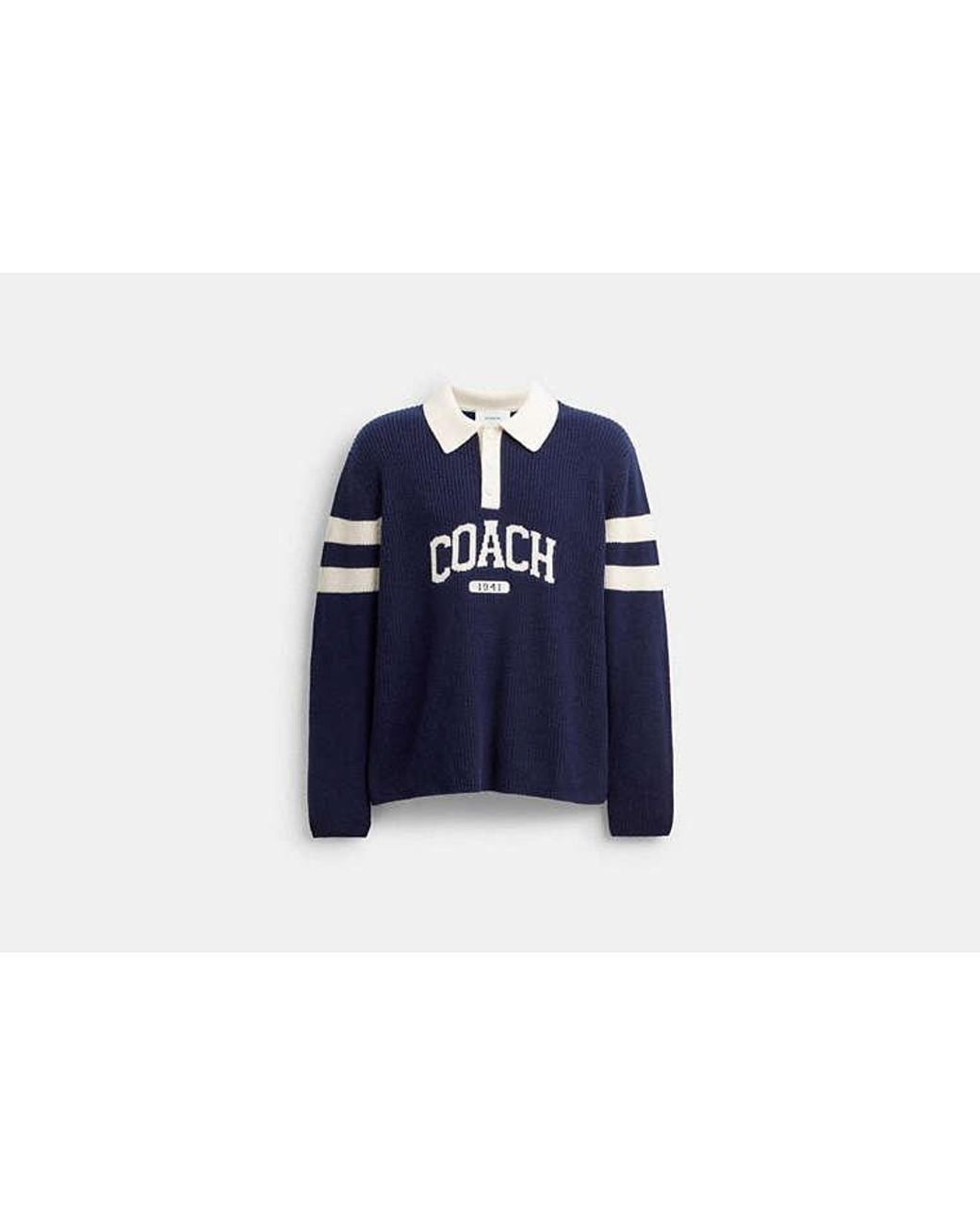 COACH Blue Knit Long Sleeve Graphic Polo for men