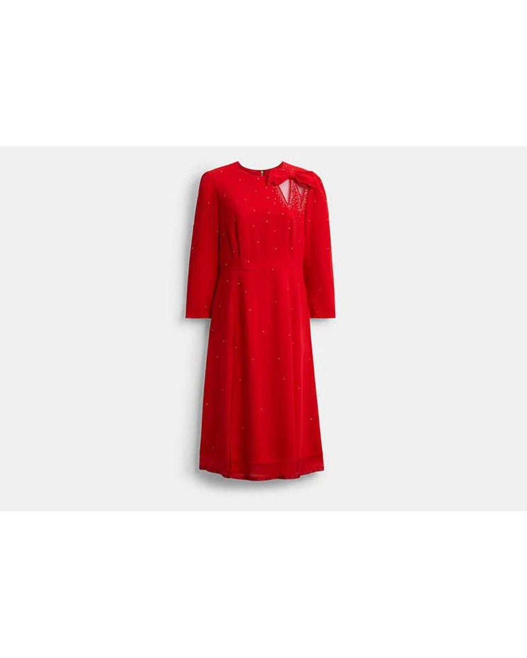 COACH Red Long Sleeve Bow Dress