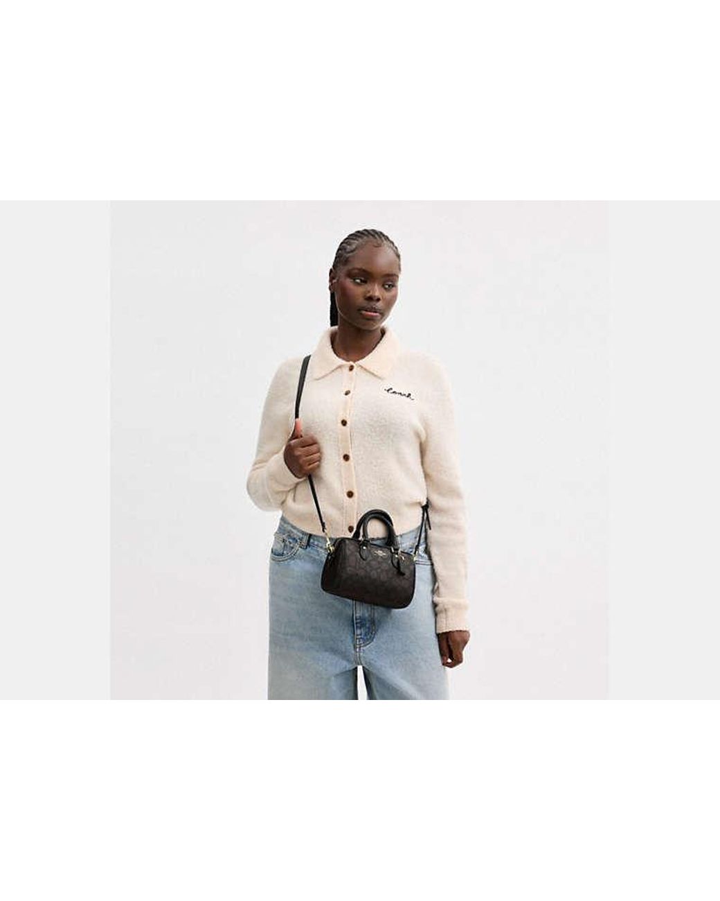 COACH Black Mini Rowan Crossbody Bag In Signature Canvas