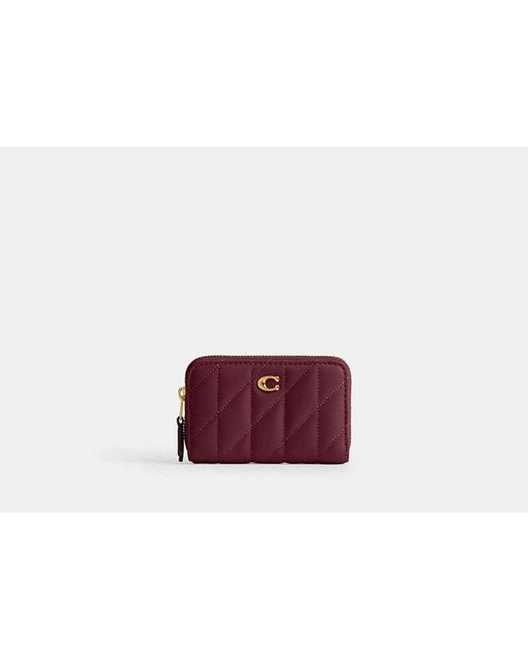 COACH Red Essential Small Zip Around Card Case With Pillow Quilting