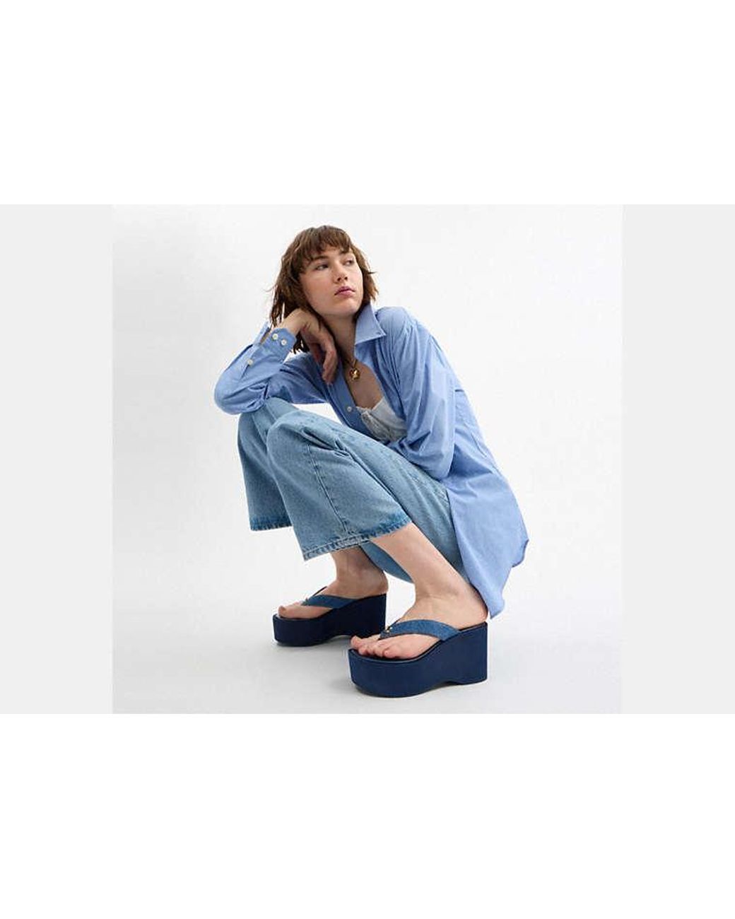 COACH Blue Sculpted C Platform Flip Flop