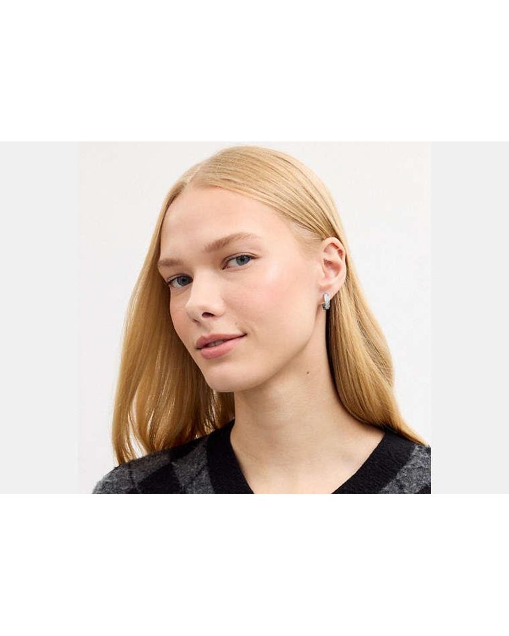 COACH Black Pavé C Huggie Earrings