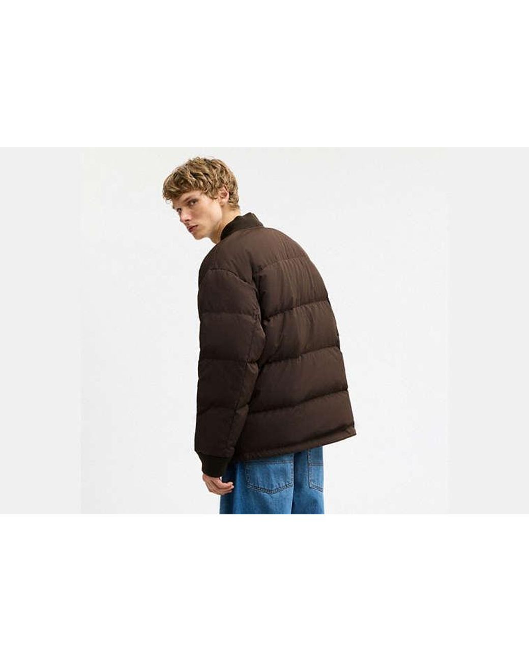 COACH Black Mid Length Puffer Jacket With Rib for men