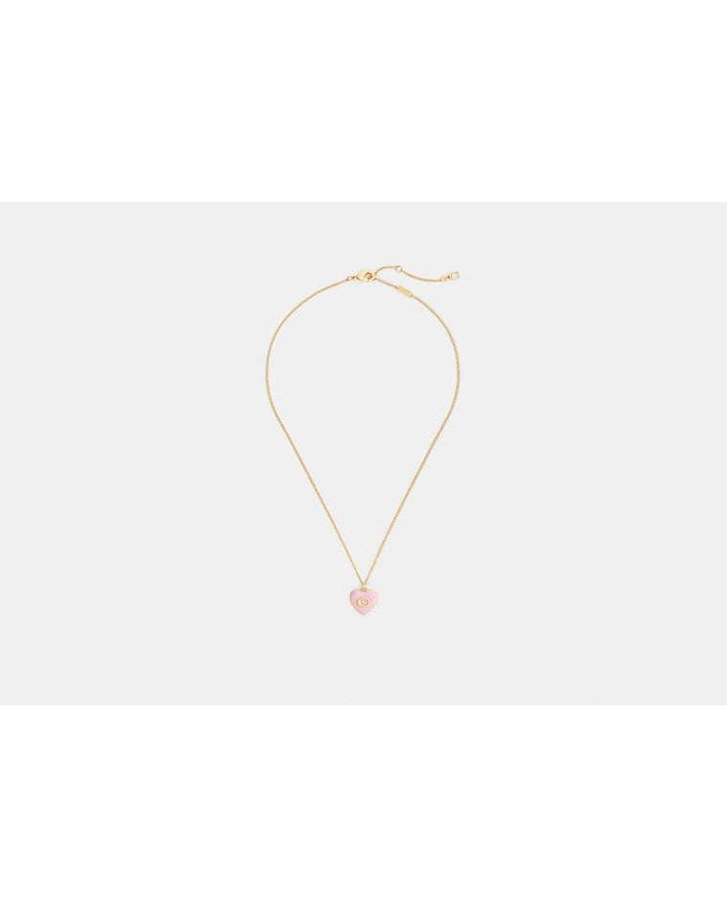 COACH Black Signature Enamel Heart Pendant Necklace