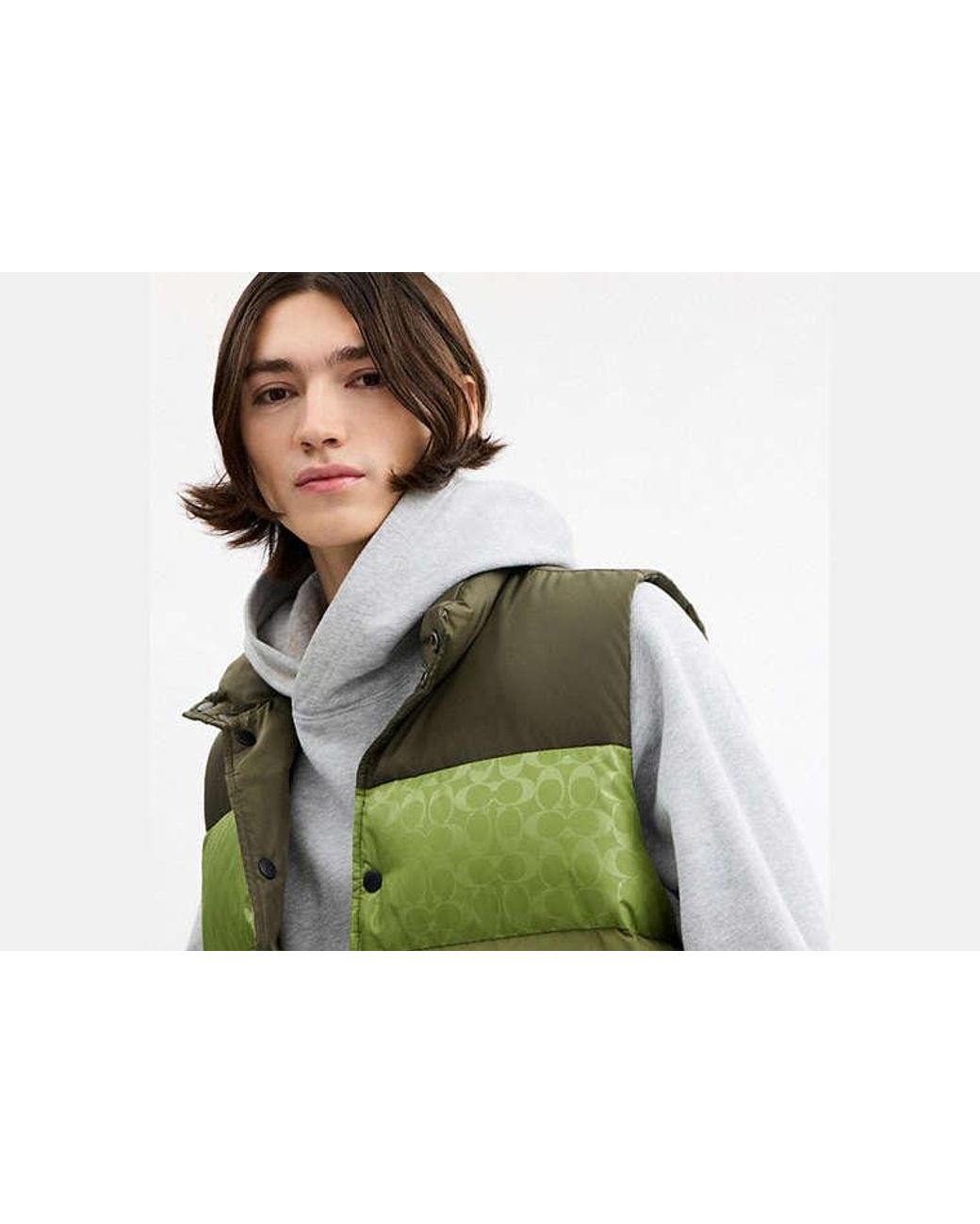 COACH Green Reversible Colorblock Down Vest for men