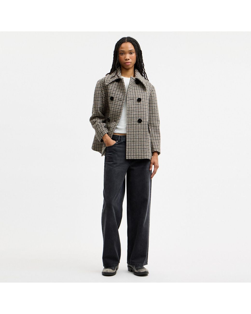 COACH Gray Houndstooth Wool Coat