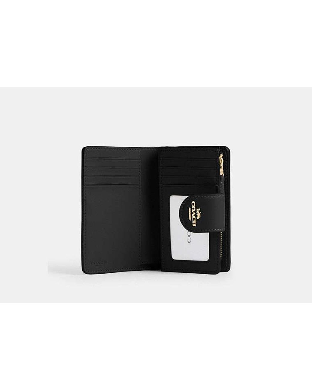 COACH Black Medium Corner Zip Wallet In Signature Canvas