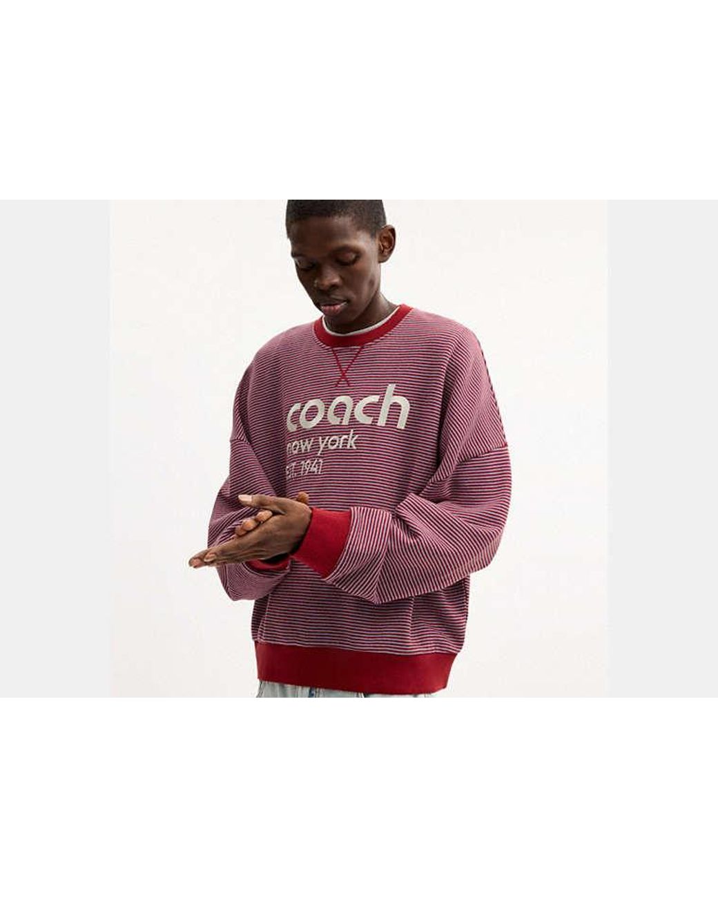 COACH Red Striped Crewneck Sweatshirt for men
