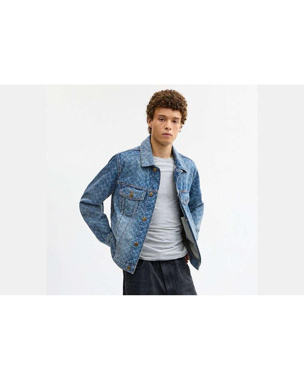 COACH Blue Signature Denim Trucker Jacket for men