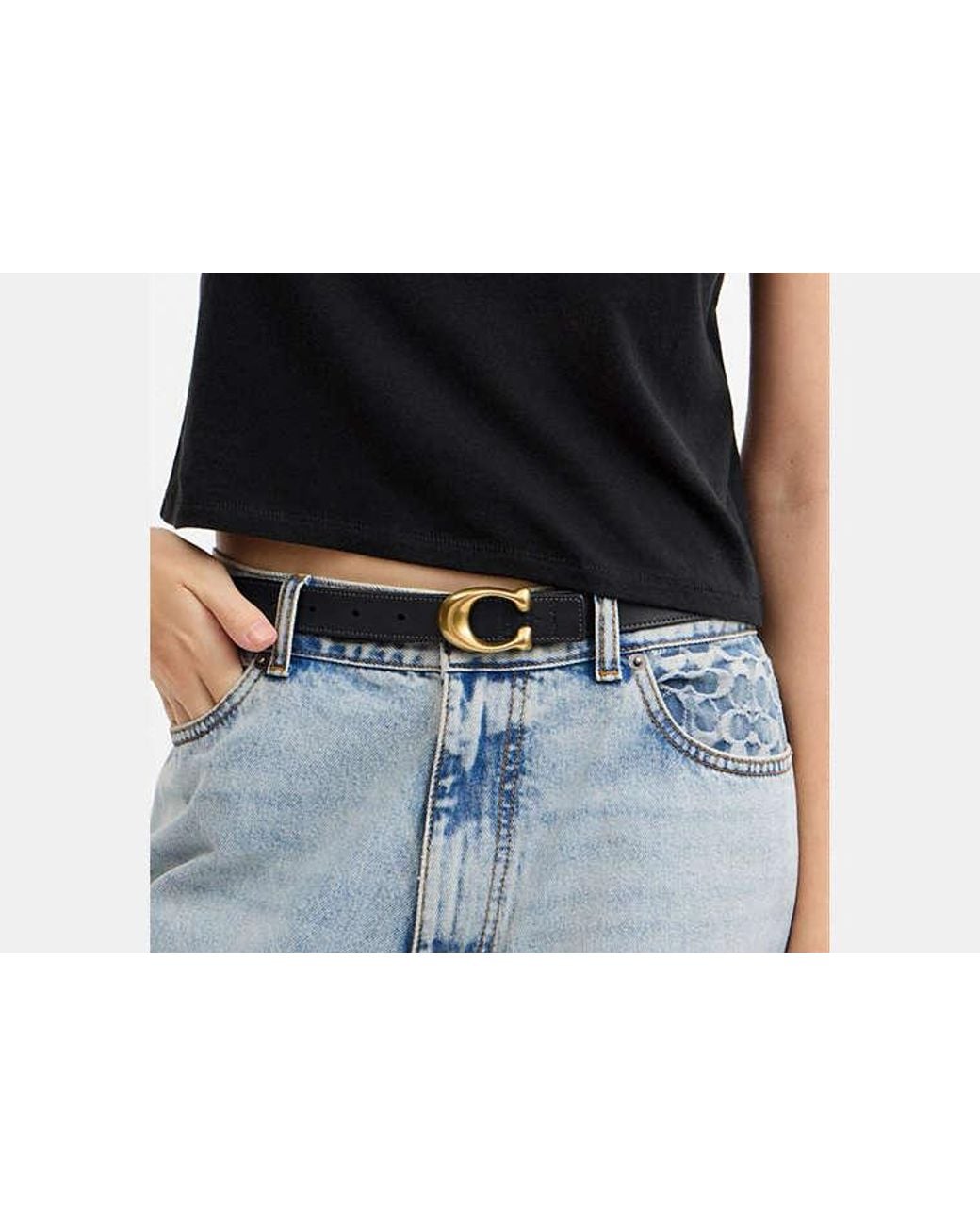 COACH Black Sculpted C Buckle Reversible Belt, 25Mm