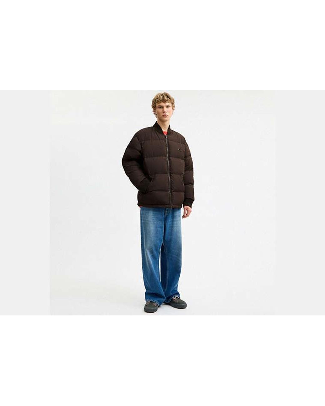 COACH Black Mid Length Puffer Jacket With Rib for men