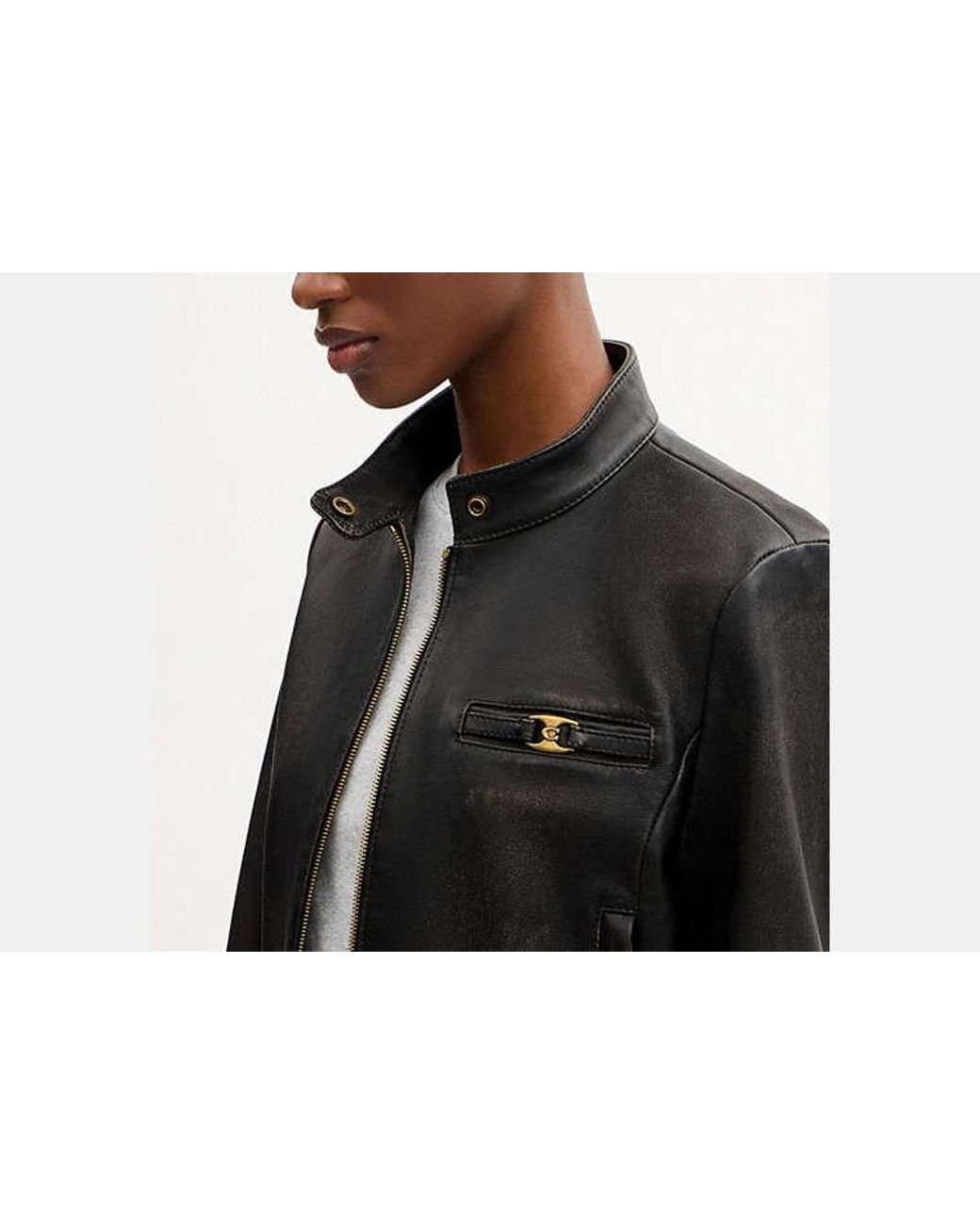 COACH Black Loved Leather Heritage C Racer Jacket