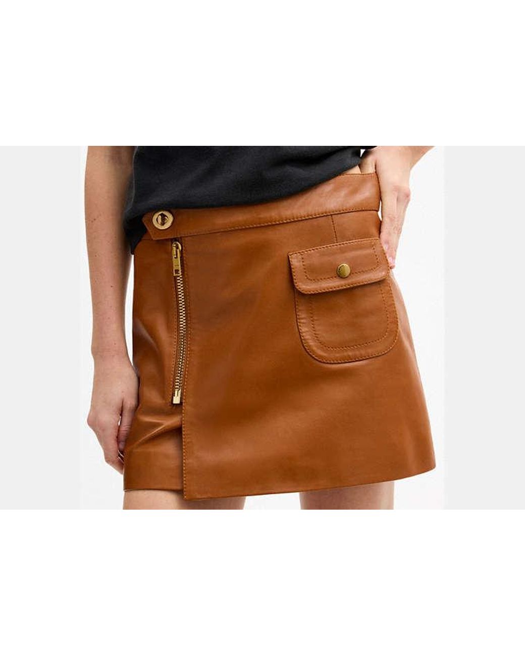 COACH Black Mini Leather Heritage Skirt