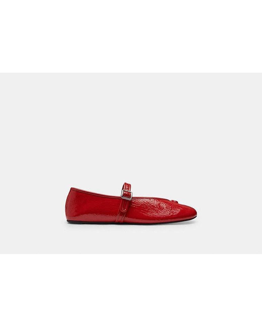 COACH Red Sculpted C Crinkle Patent Leather Soft Mary Jane Flat Shoes