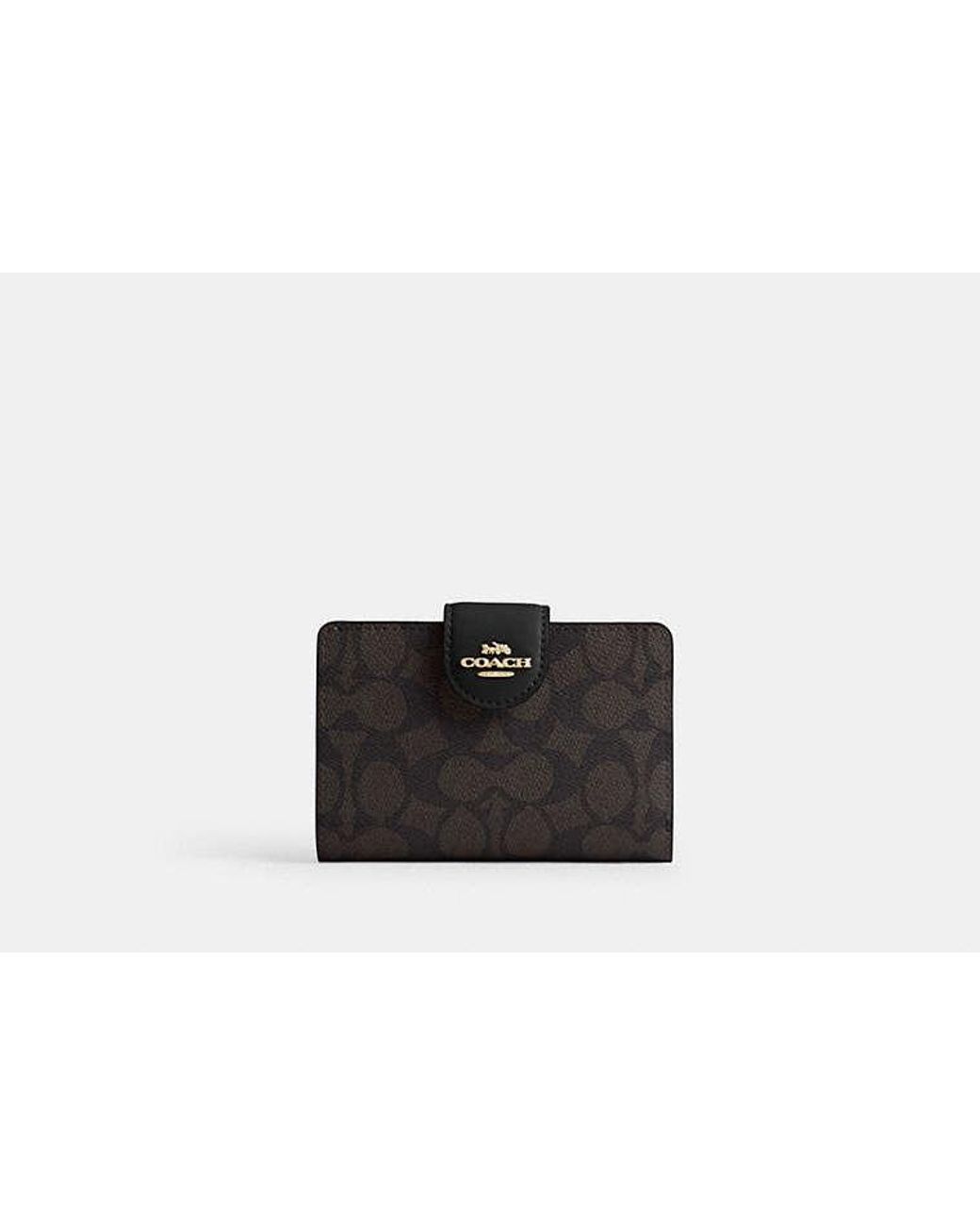 COACH Black Medium Corner Zip Wallet In Signature Canvas