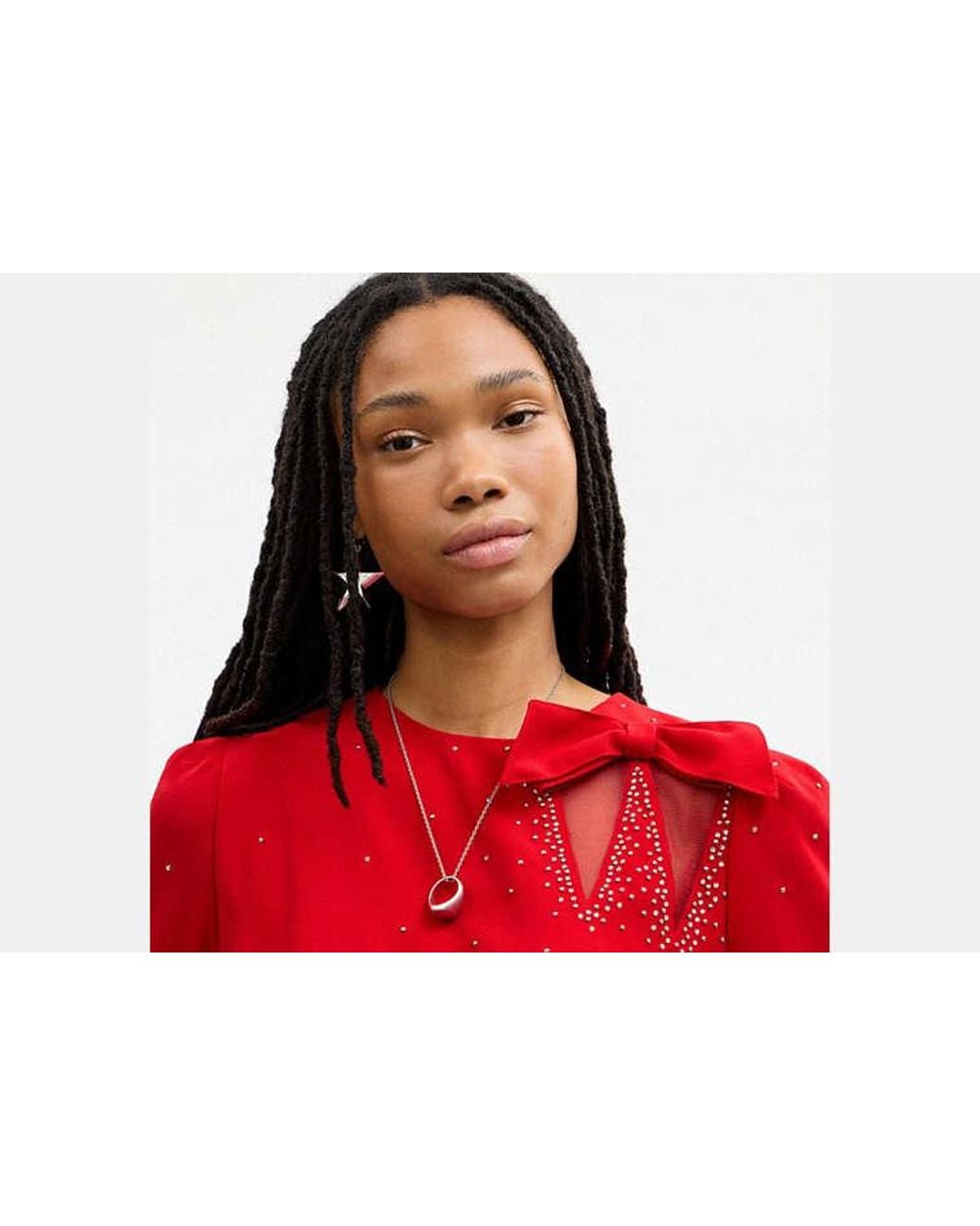 COACH Red Long Sleeve Bow Dress