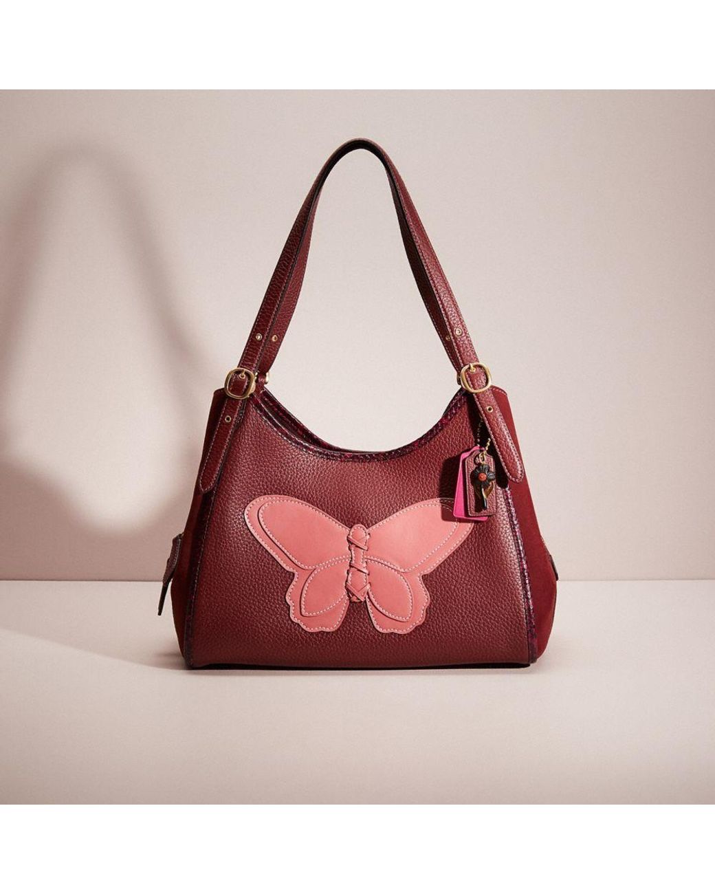 COACH Upcrafted Lori Shoulder Bag With Snakeskin Detail in Red Lyst