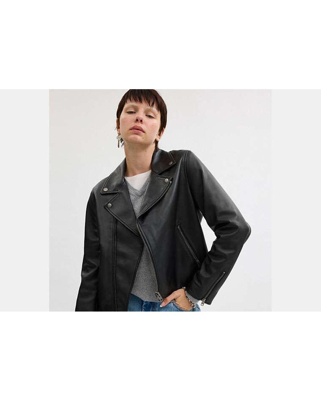 COACH Black Leather Moto Jacket