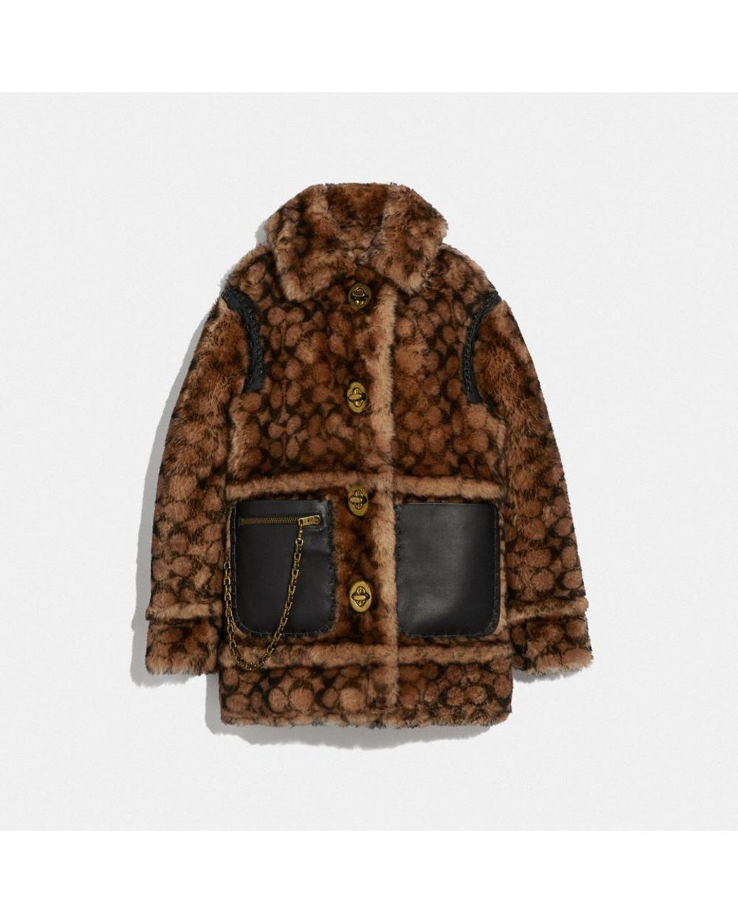 COACH Signature Shearling Coat in Brown | Lyst