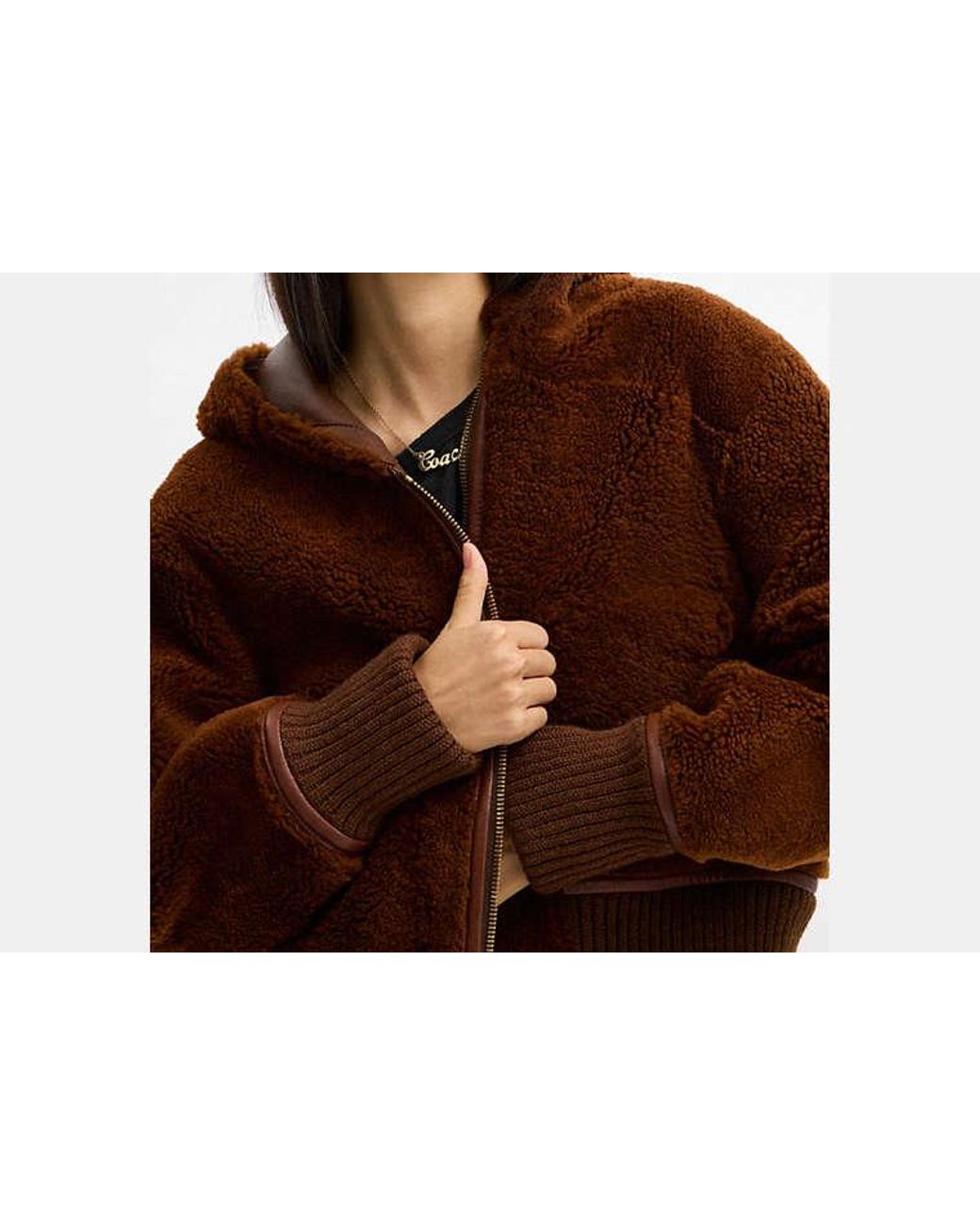 COACH Brown Reversible Shearling Hoodie