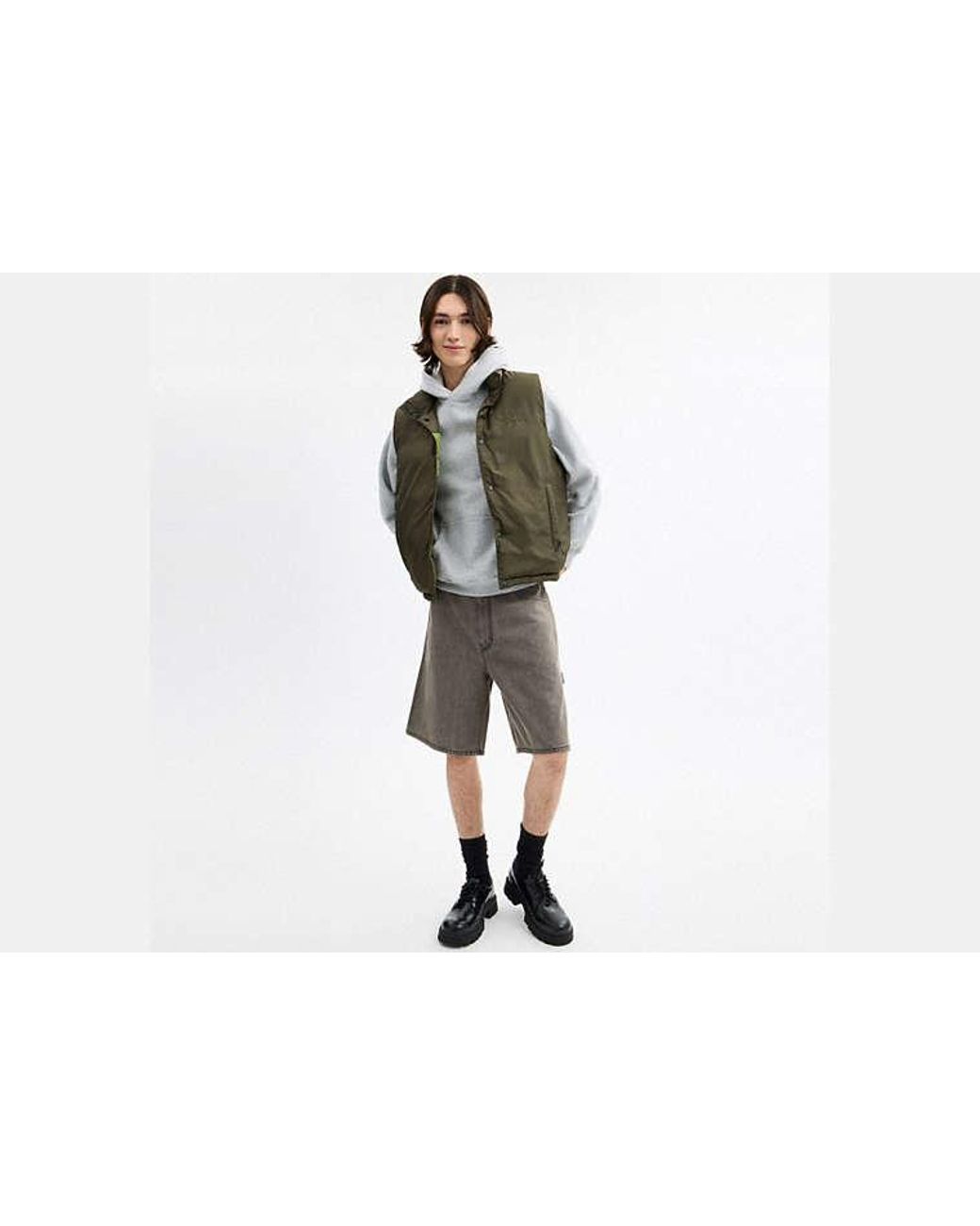 COACH Green Reversible Colorblock Down Vest for men