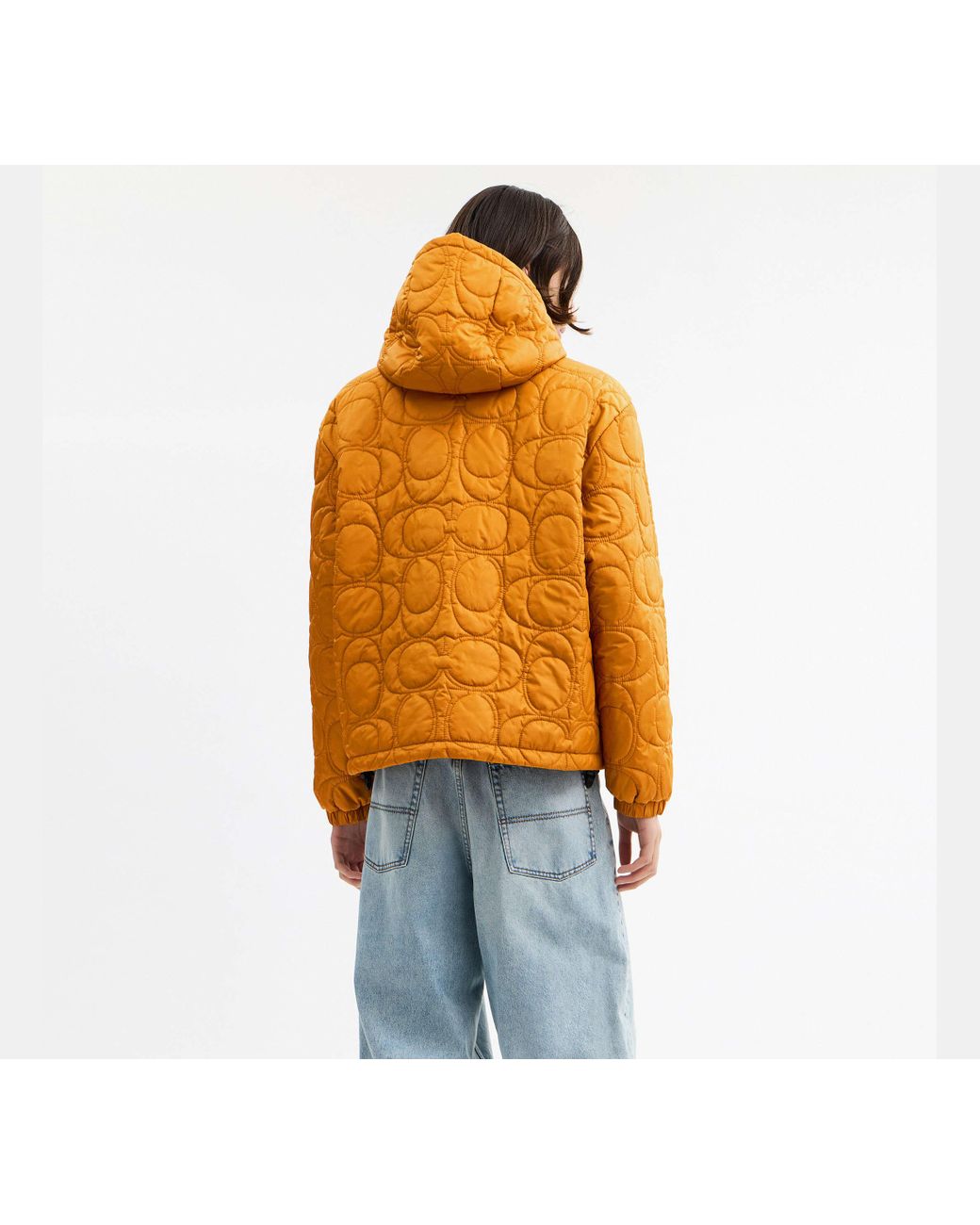 COACH Orange Quilted Signature Puffer Jacket for men