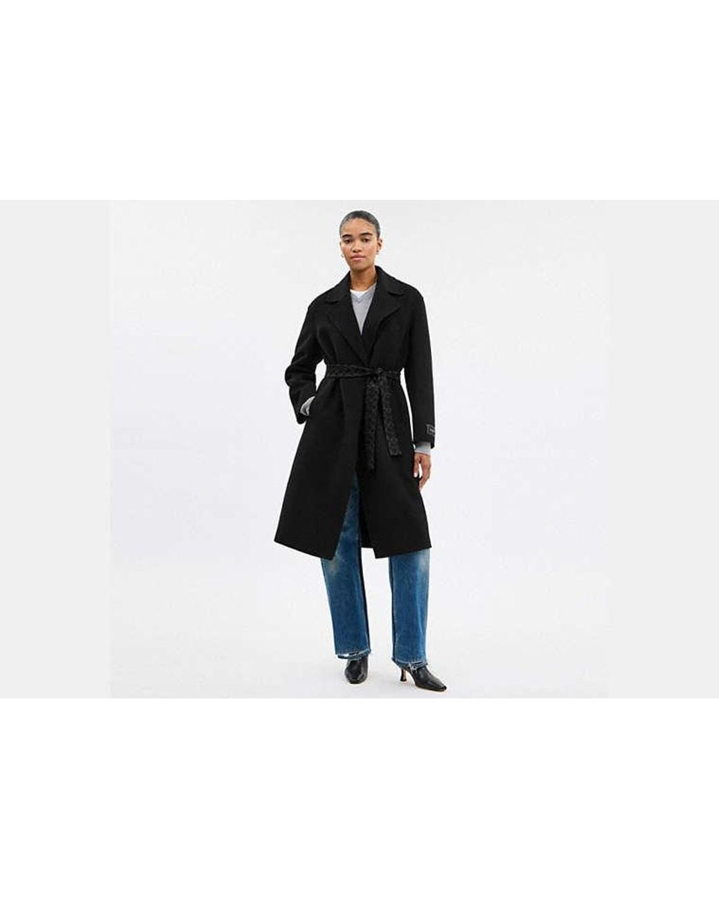 COACH Black Belted Wool Long Coat