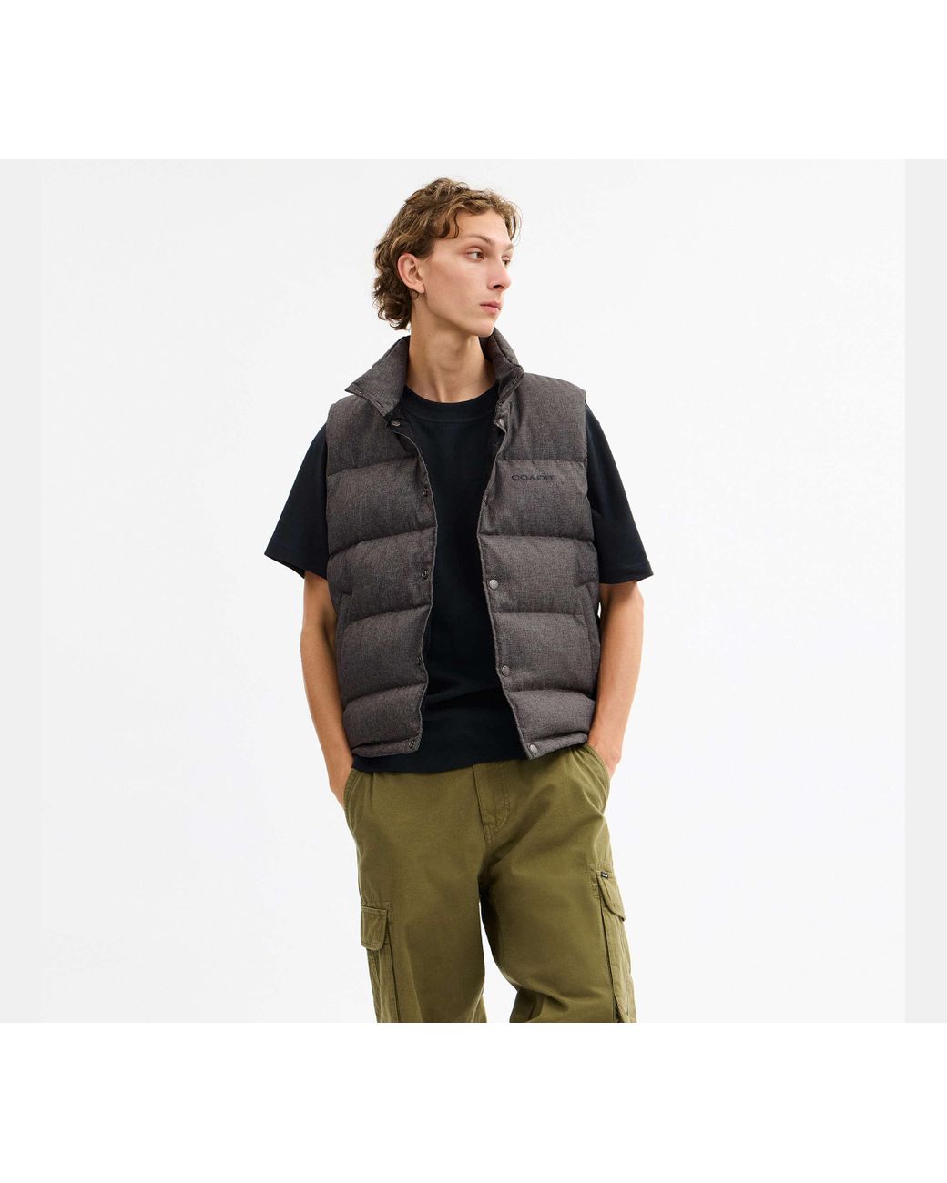 COACH Black Solid Down Vest for men