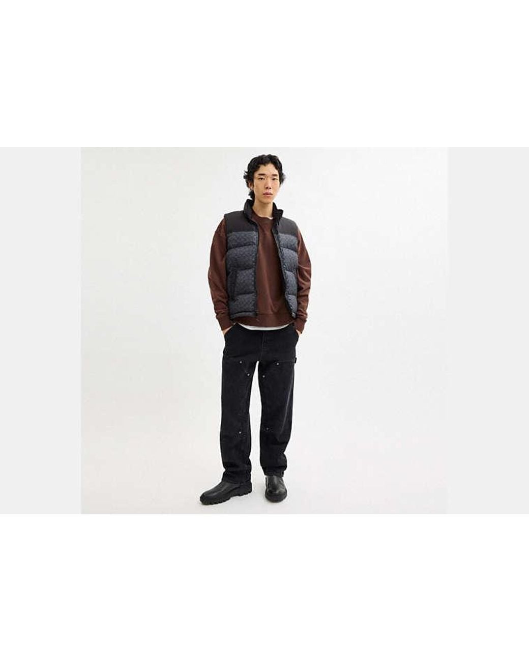 COACH Black Signature Down Vest In Recycled Polyester for men