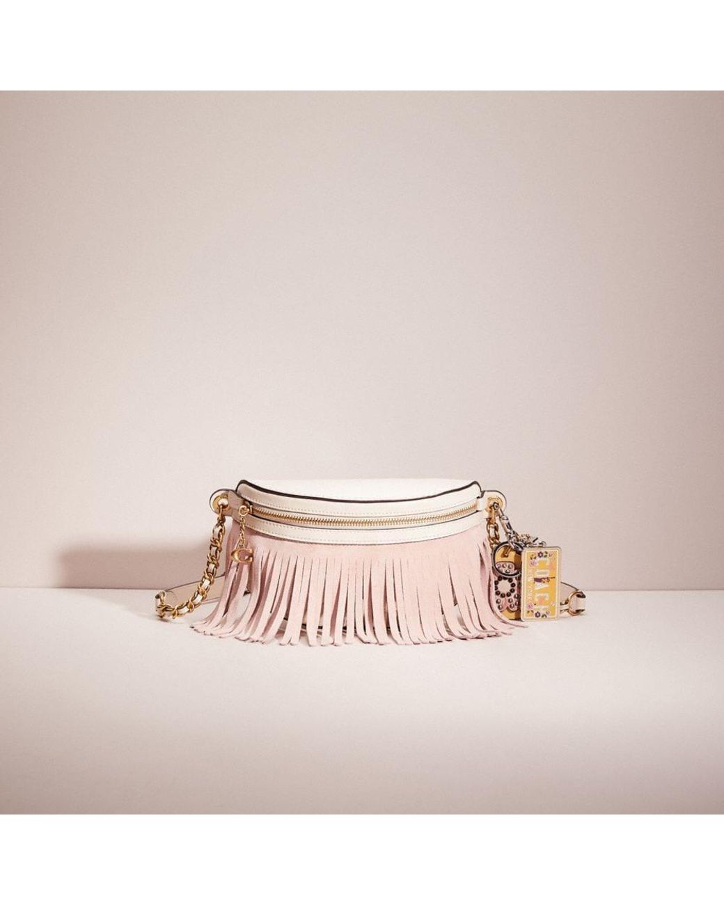 COACH Leather Upcrafted Chain Belt Bag With Quilting in Brass/Chalk