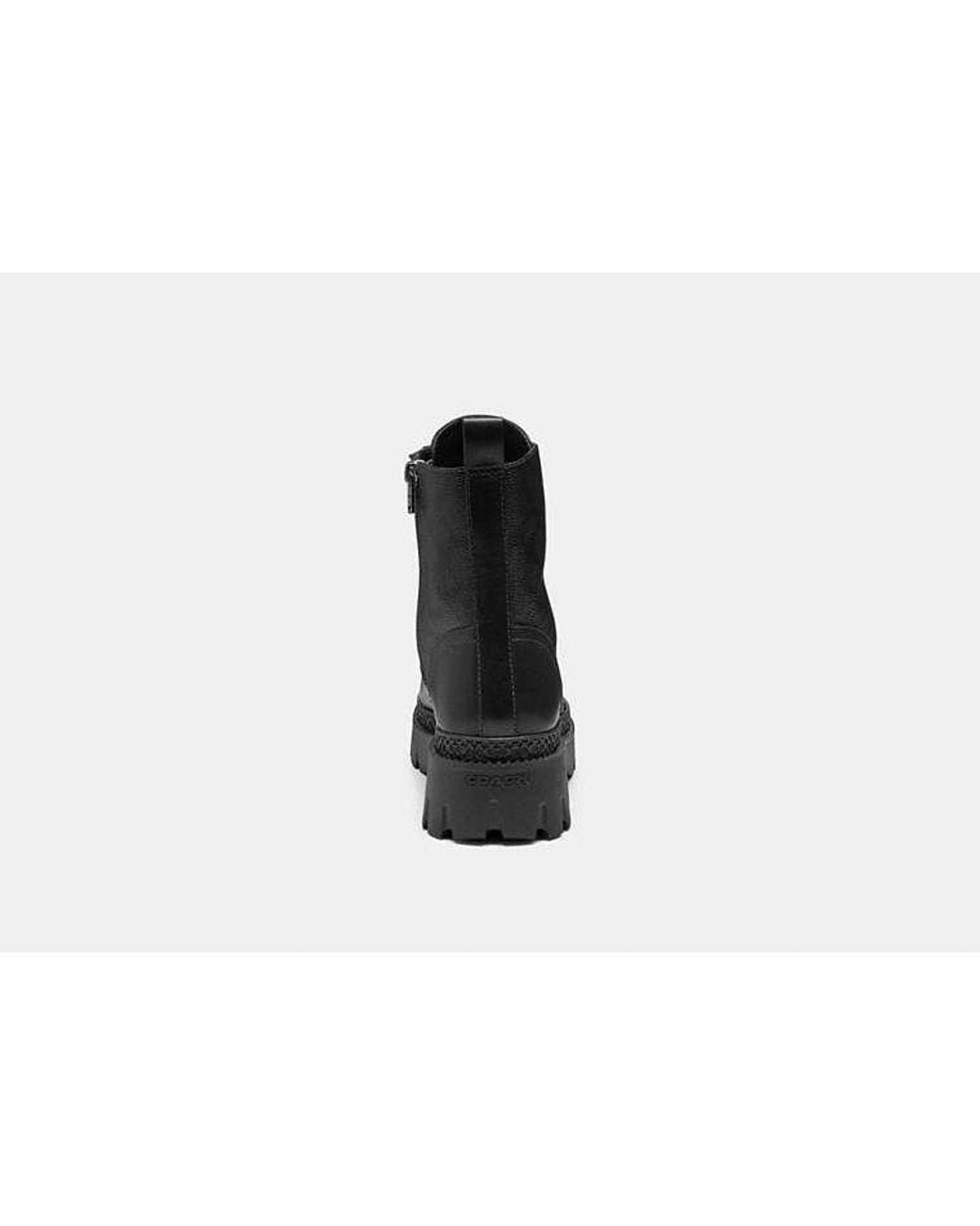 COACH Black Lucy Lug Sole Combat Boot With Signature Canvas