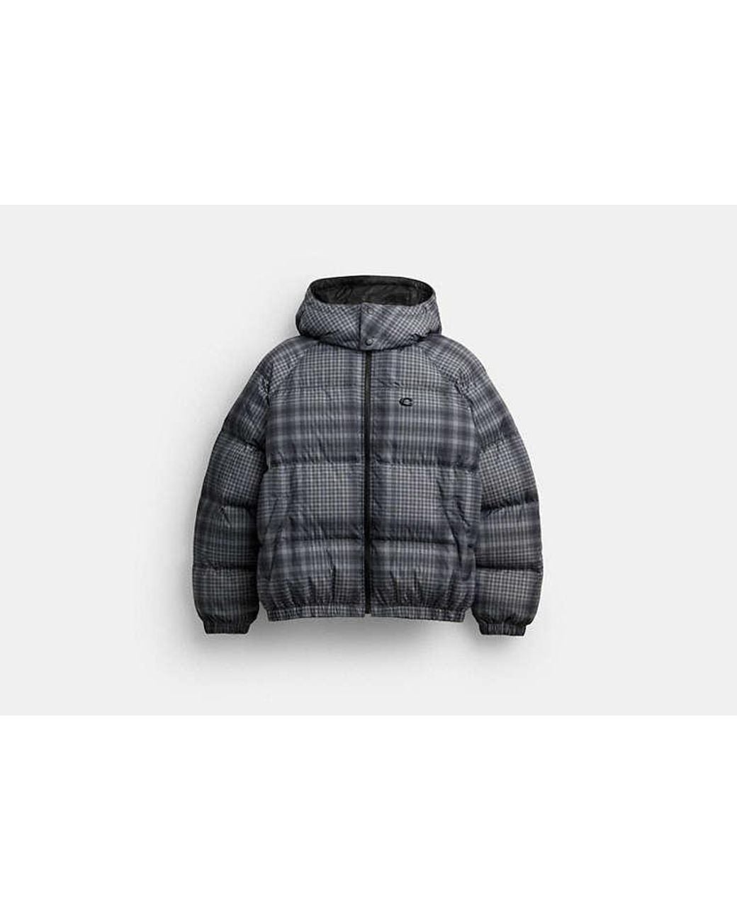 COACH Black Printed Plaid Puffer Jacket for men