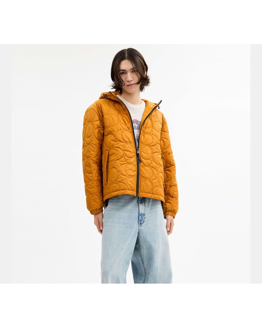 COACH Orange Quilted Signature Puffer Jacket for men