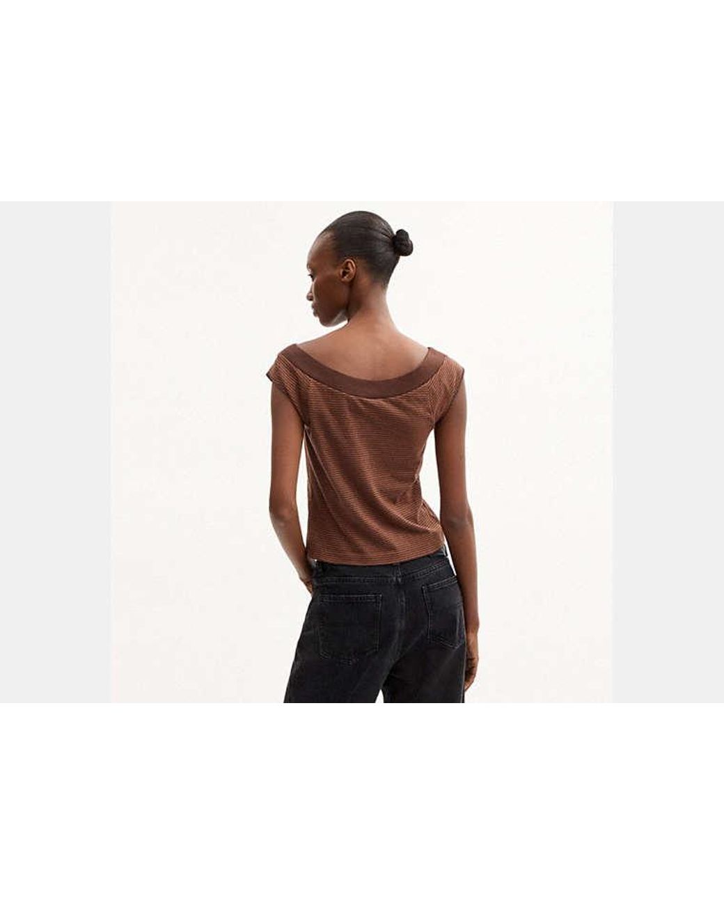 COACH Black Striped Wide Neck T-Shirt
