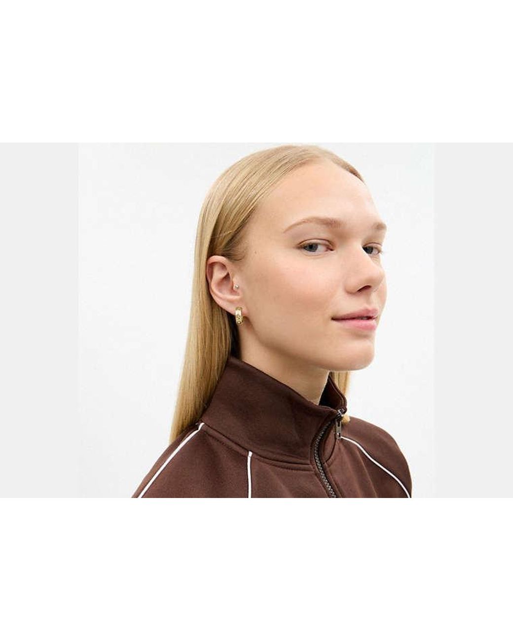 COACH Black Repeated C Huggie Earrings