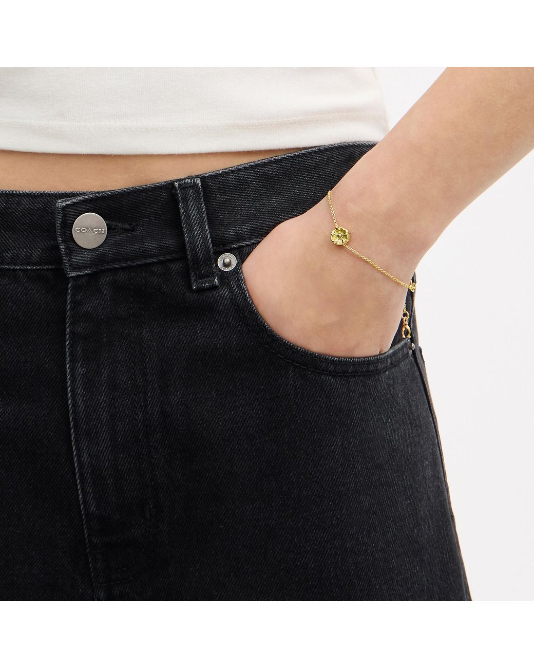 COACH Metallic Tea Rose Solitaire Linear Bracelet