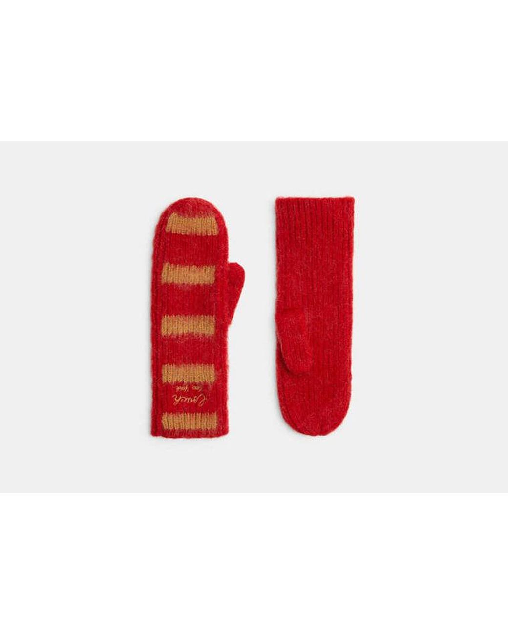 COACH Red Knit Long Mittens