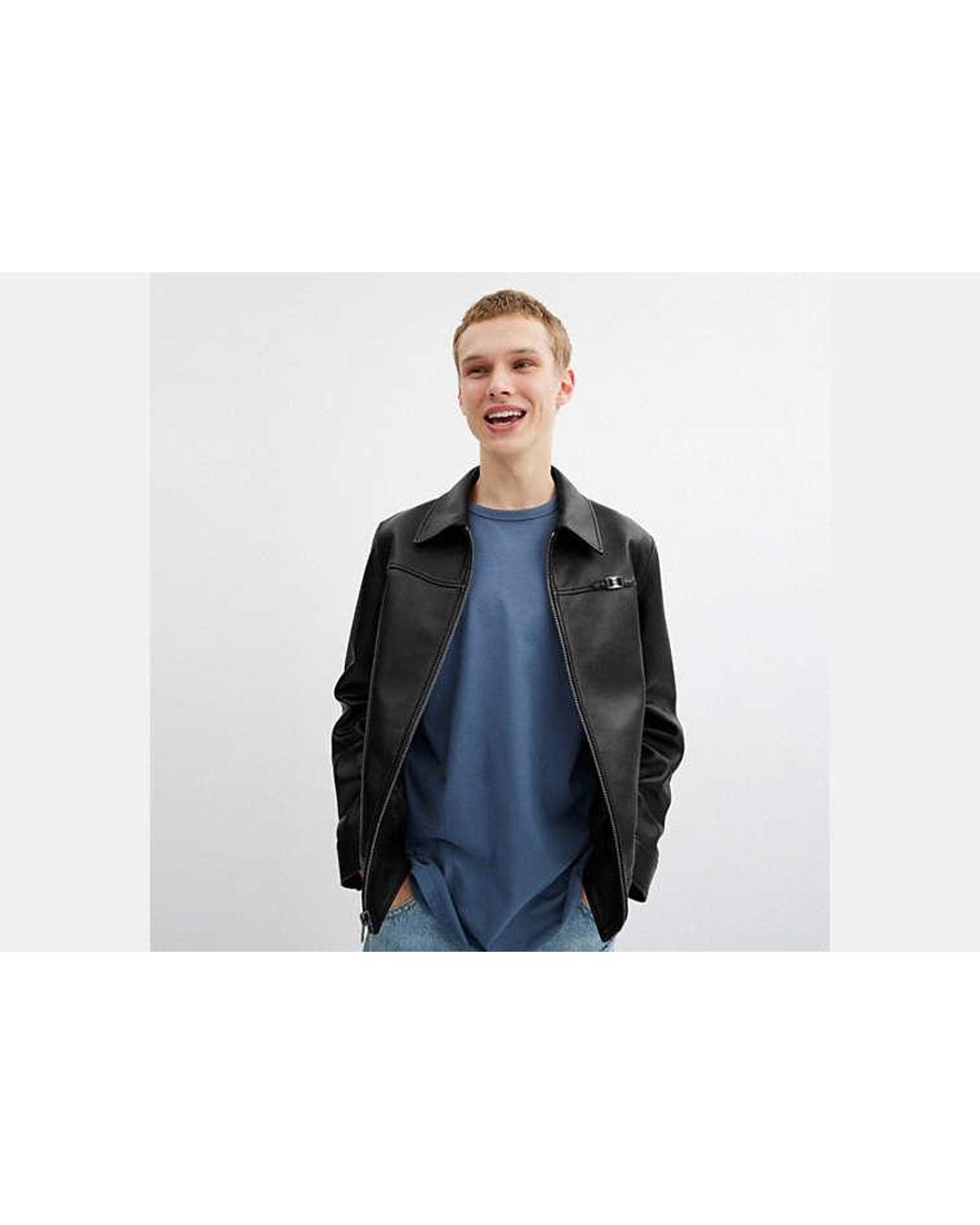 COACH Black Heritage C Lightweight Leather Jacket for men