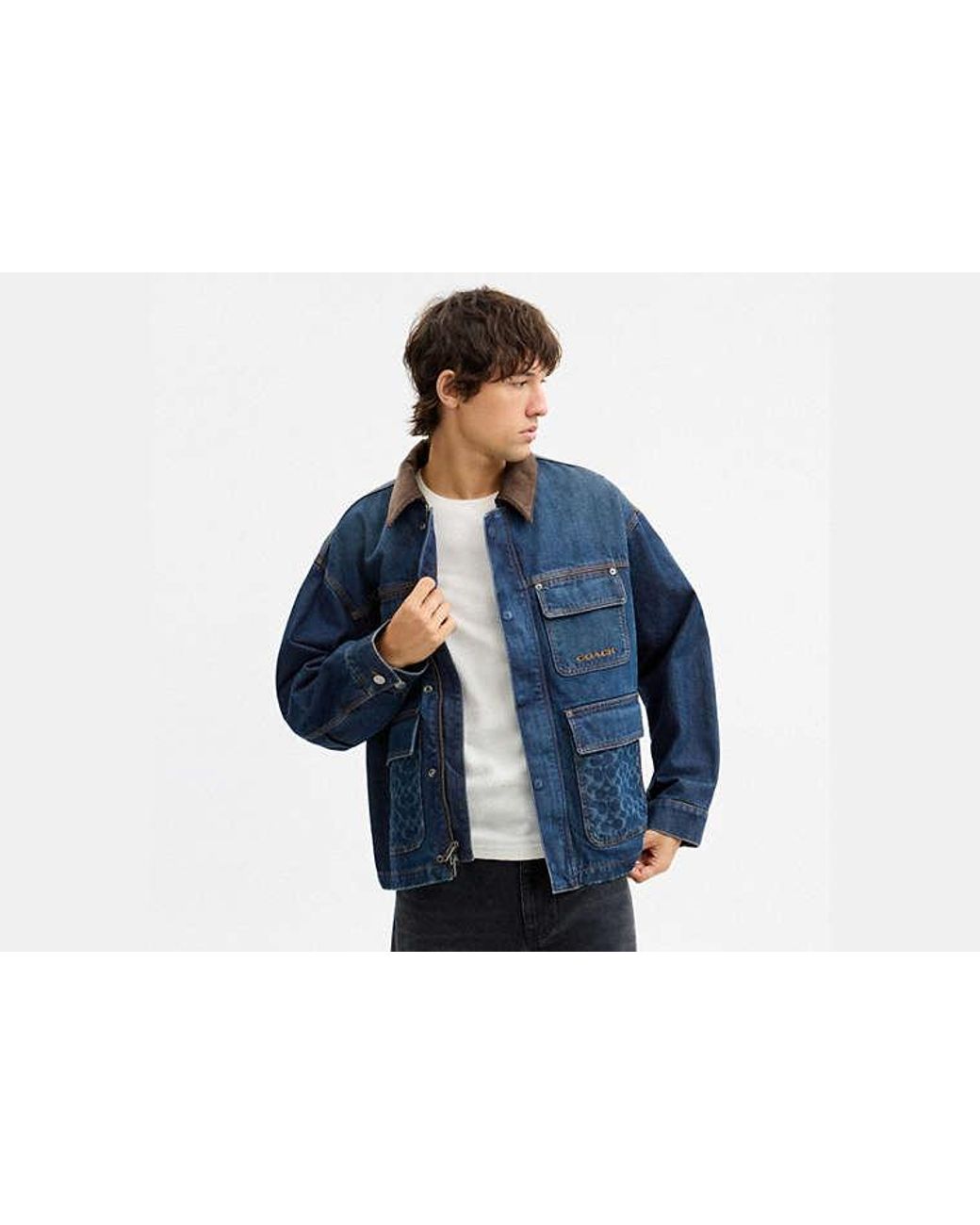 COACH Blue Denim Chore Coat With Flannel Lining for men