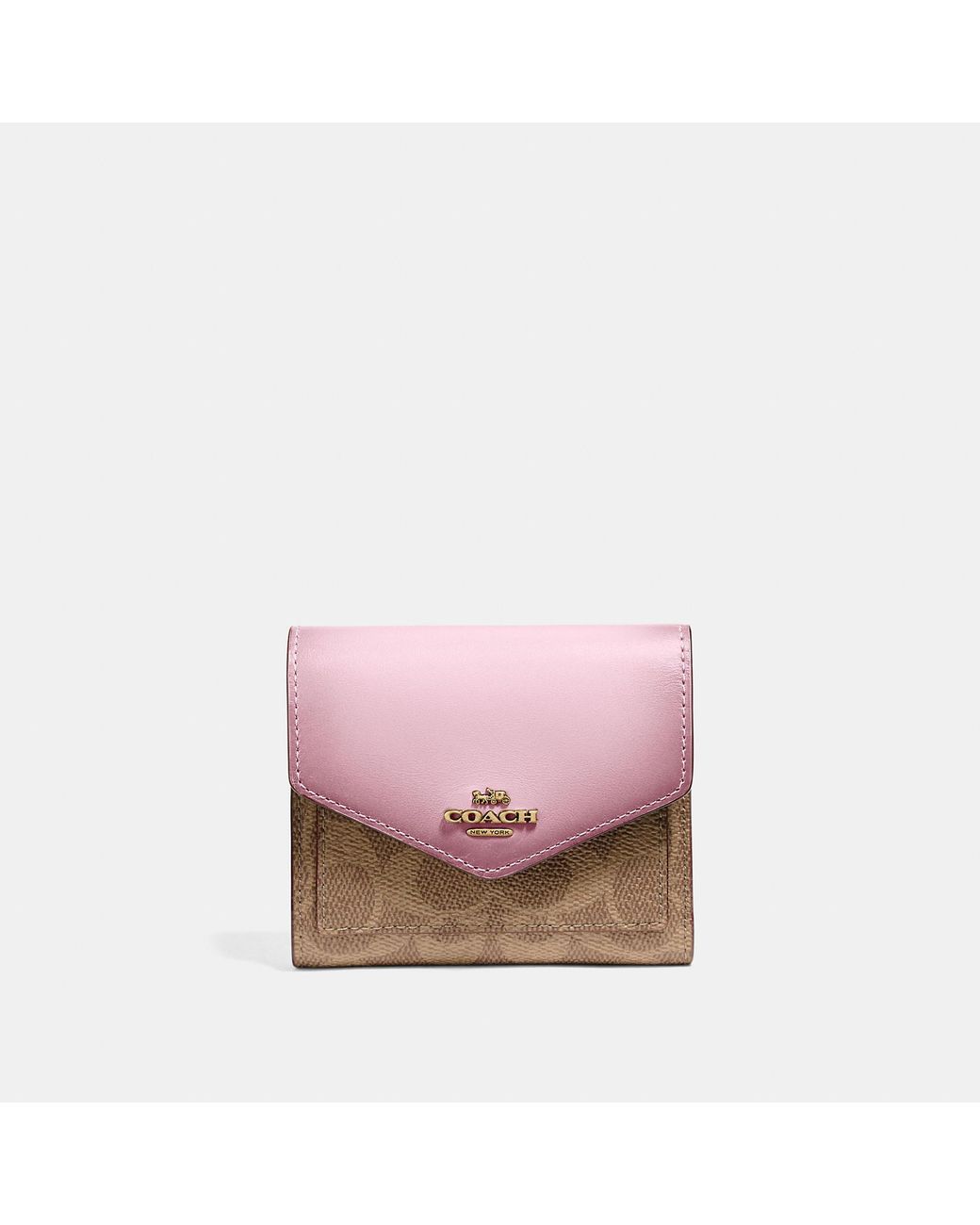 COACH Small Wallet In Colorblock Signature Canvas in Pink | Lyst