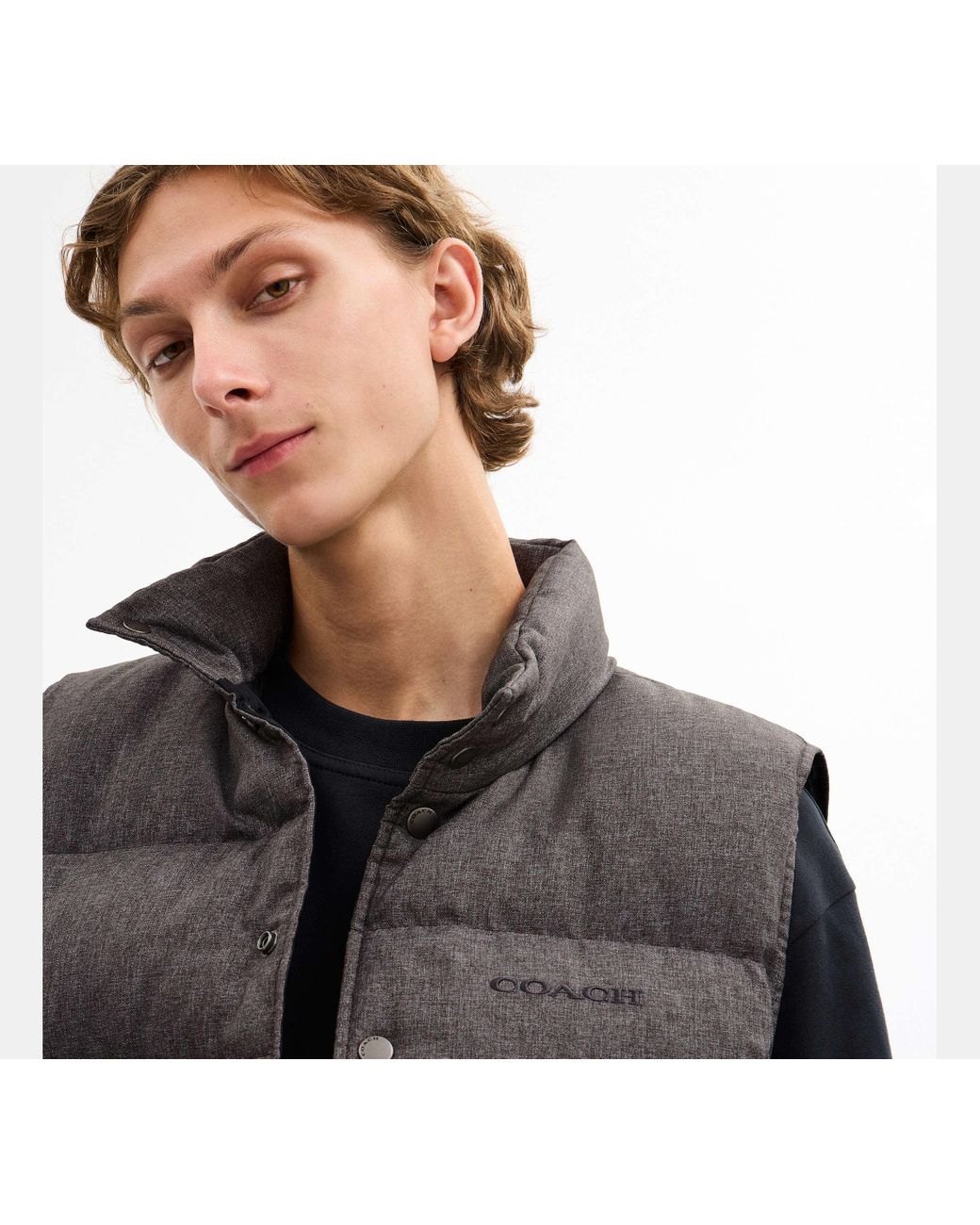 COACH Black Solid Down Vest for men