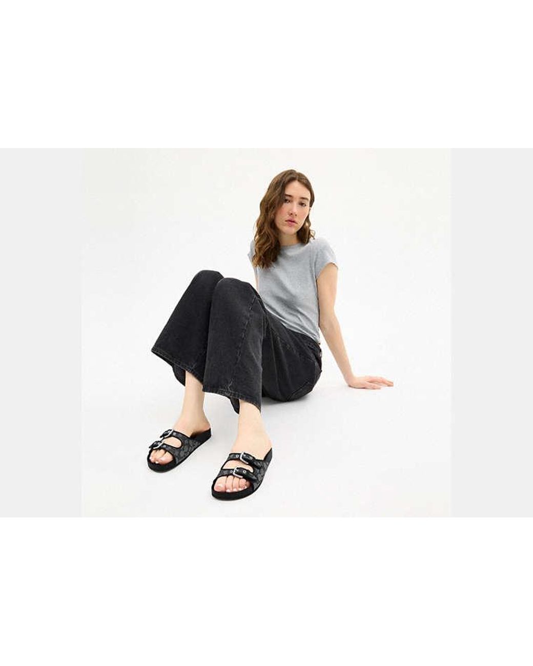 COACH Black Two Band Buckle Sandal