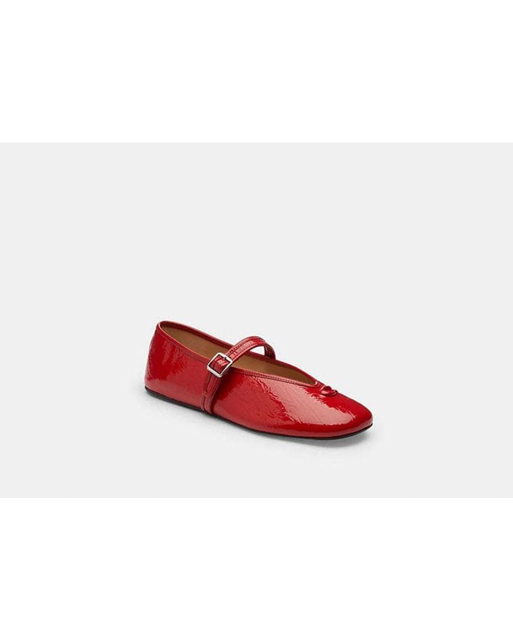 COACH Red Sculpted C Crinkle Patent Leather Soft Mary Jane Flat Shoes