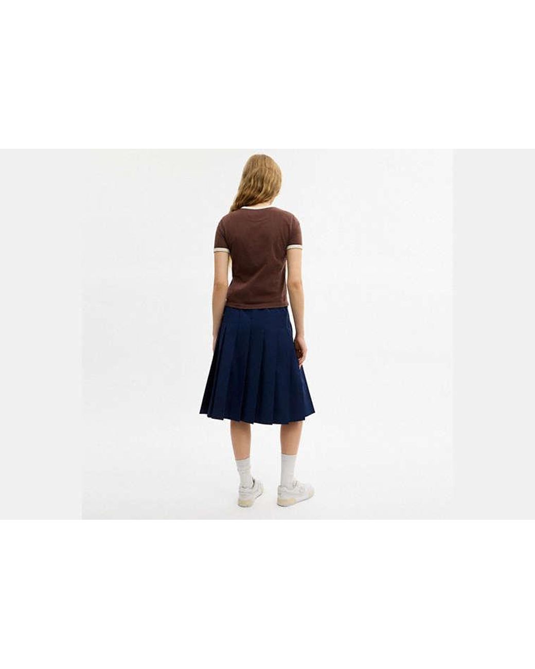 COACH Blue Sporty Pleated Midi Skirt