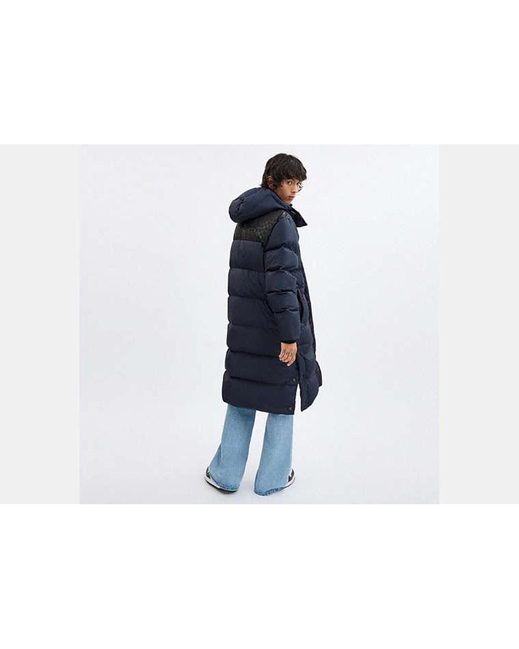 COACH Blue Long Puffer Jacket for men