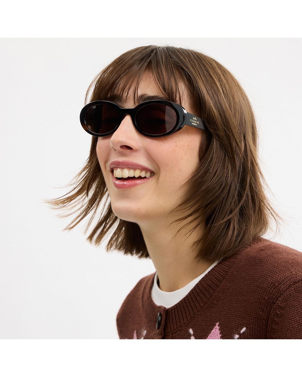 COACH Brown Narrow Oval Sunglasses